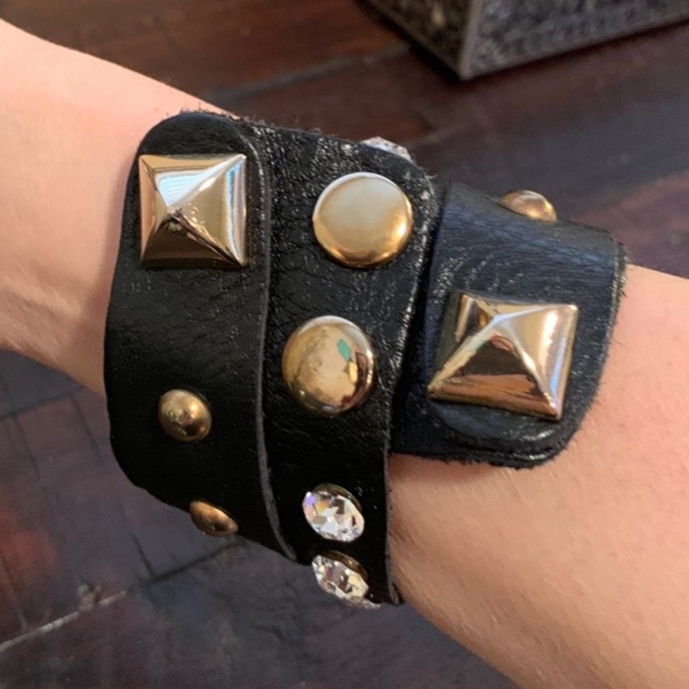 Leather, Studs & Swarovski Crystal Bracelet